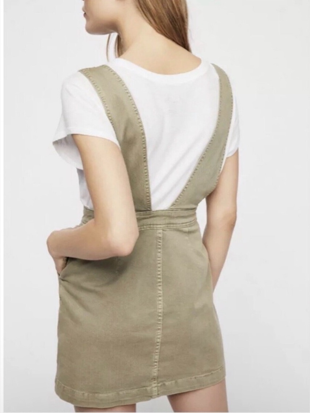 Free People We The Free Olive Utility Overall Romper Shorts Size 8 - Picture 2 of 6